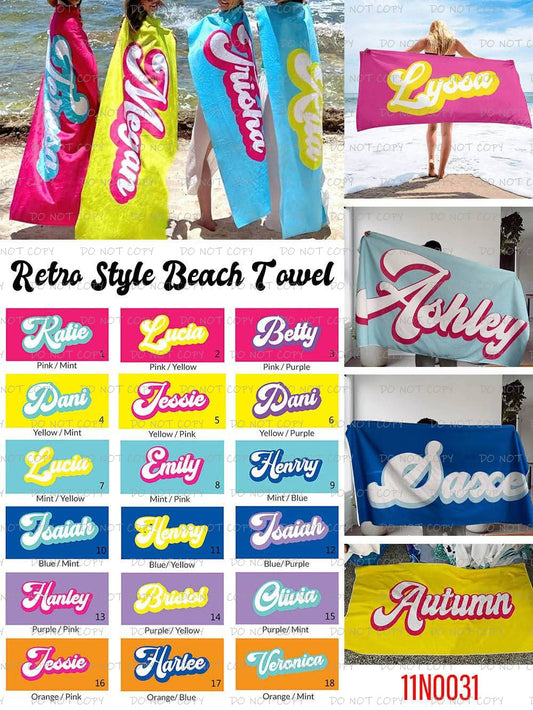 RETRO STYLE PERSONALIZED NAME BEACH TOWELS